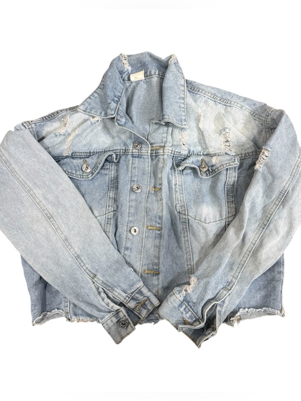 Distressed Light Wash Cropped Denim Jacket XL